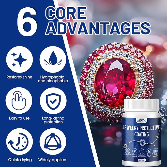 JAOJAO Jewelry Protective Coating, Jewelry Sealant with Brush and Cloth Transparent Texture Prevents Fading and Scratching for Gold Silver Platinum Gold Plating 100ml