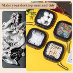Kathfly 4 Pcs Black Hair Tie Organizer Portable Hair Accessory Storage Containers Stackable Tie Bobby Pin Holder Home Cotton Swab Dispenser Accessories Jewelry Organizer Box