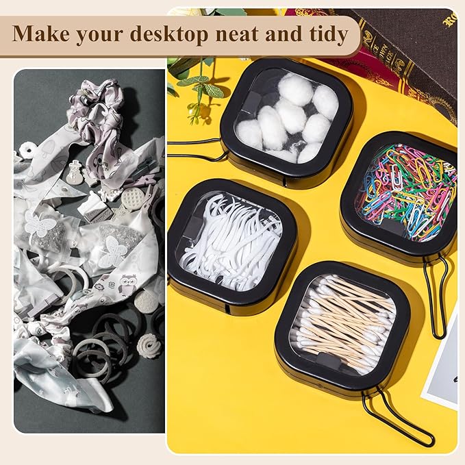 Kathfly 4 Pcs Black Hair Tie Organizer Portable Hair Accessory Storage Containers Stackable Tie Bobby Pin Holder Home Cotton Swab Dispenser Accessories Jewelry Organizer Box