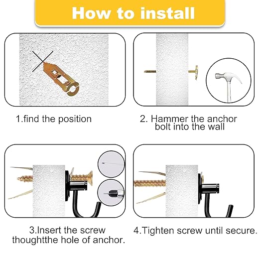 120 PCS Drywall Self Drilling Anchors with Screws Kit,60 Sheetrock Anchors (0.47X1.57inch) and 60 Zinc Plated Screws, Easy Application No Drill or Holes in Wall.