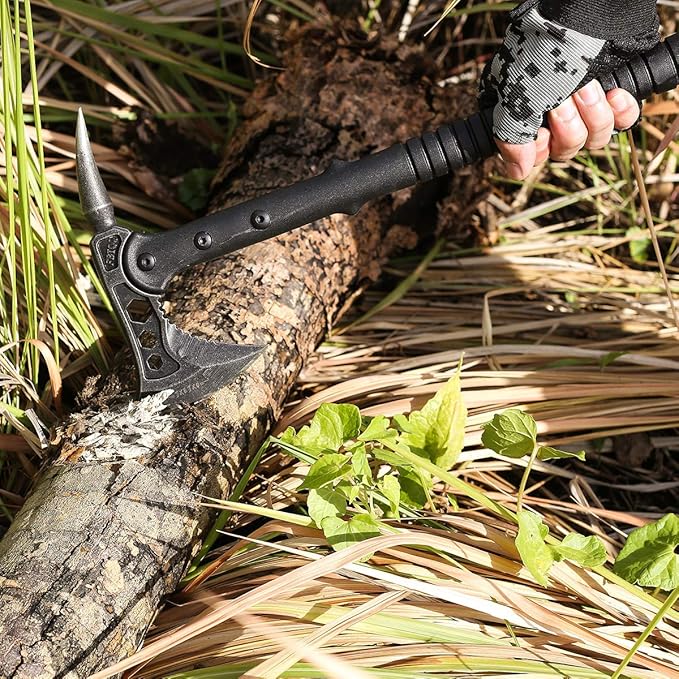 JXE JXO Camping Axe, Tomahawk with Spike, Survival Hatchet with Sheath, Nylon Fiber Handle for Outdoor Survival Hiking Camping （14.5 inch）
