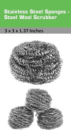 Stainless Steel Sponges Scourer, Steel Wool Scrubber, Scrubbing Scouring Pad for Pots, Pans and Ovens Great for Kitchen, Bathroom, Outdoors by EcoQuality (3)