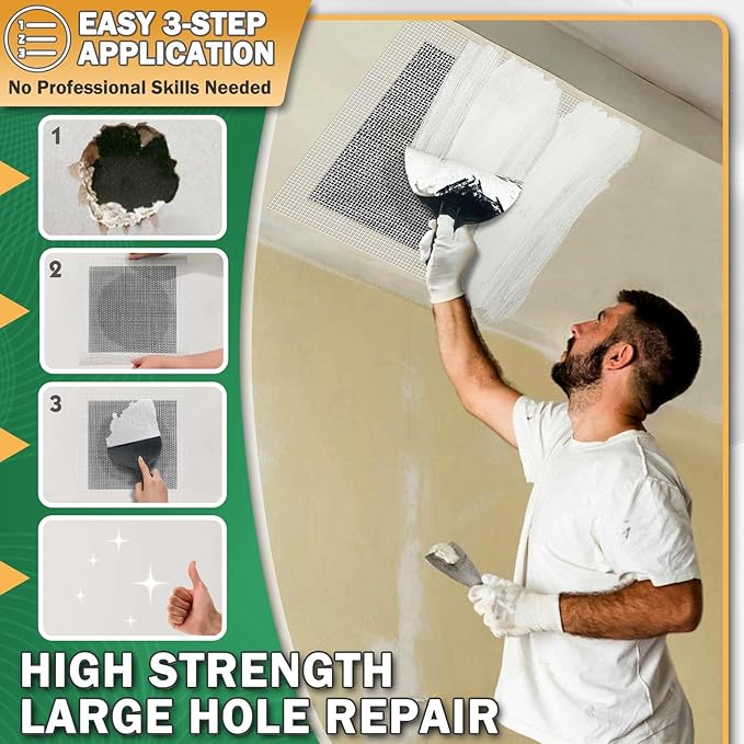 Seloom 12 X 12 Inch Drywall Repair Kit - Heavy Duty Self-Adhesive Mesh Drywall Patch Kit for Large Holes, Quick & Easy Wall Patch Repair kit for Wall and Ceiling (Repair 5)