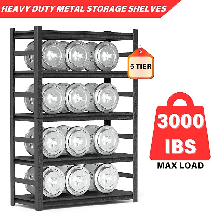 Kitchen Shelves Heavy Duty 5-Tier Storage Shelving, Adjustable Metal Pantry Shelf, 3000 LBS Capacity, Free Standing Kitchen Shelf Organizer, 72" H x 35.4" W x 15.8" D, Black
