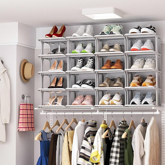 HAIXIN Shoe Rack for Closet - Stackable Shoe Organizer for Closet, Space-Saving Narrow Shoe Rack for Front Door Entrance, Grey