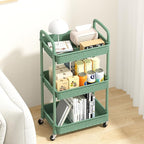 MOYIPIN 3-Tier Plastic Rolling Utility Cart with Handle,Utility Storage Cart for Office, Living Room, Kitchen,Movable Storage Organizer Shelves,Green