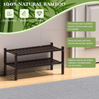 ROMGUAR CRAFT 2 Tier (Thick) Bamboo Shoe Rack for Closet Free Standing Wood Shoe Shelf for Entryway Small Space Stackable 27"x12"x14" (Black Brown)