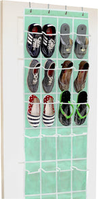 Simple Houseware 24 Pockets - Crystal Clear Over The Door Hanging Shoe Organizer, Turquoise (64'' x 19'')