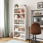 LINSY HOME 5-Shelf Bookcase, Bookshelves Floor Standing Display Storage Shelves 68 in Tall Bookcase Home Decor Furniture for Home Office, Living Room, Bed Room - White Oak