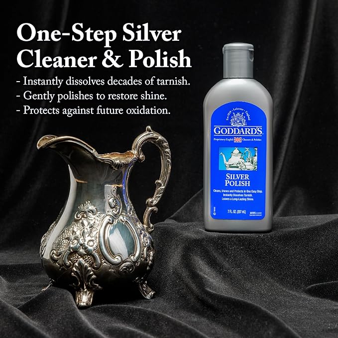 Goddard's Silver Polish for Sterling and Silver Plate, Liquid Cleaner and Polish for Jewelry, Silverware, and Antiques - All-in-One Tarnish Remover Solution, 7 oz
