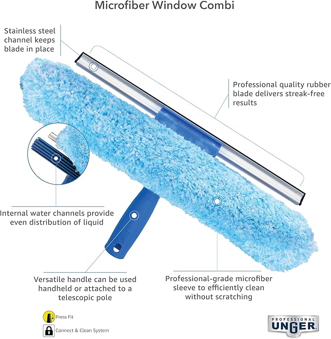 Unger Professional 2-in-1 Squeegee & Scrubber - 14” Window Cleaning Tool – Cleaning Supplies, Squeegee for Window Cleaning, Commercial & Residential Use, Microfiber Sleeve (Pack of 10)