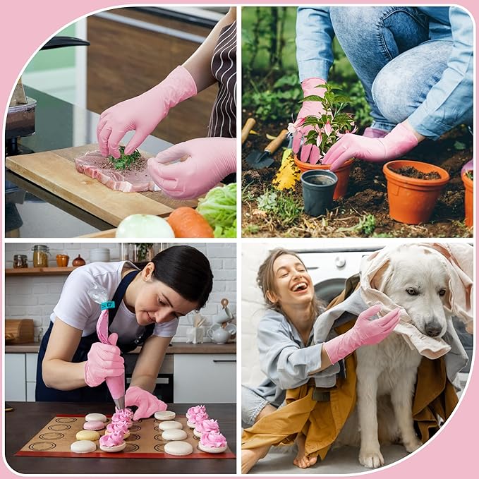 Disposable Nitrile Dishwashing Gloves, Extended 12 Inches Cuff, 6-mil, Cherry Blossom Cleaning Gloves, Latex-Free