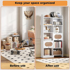 IRONCK 6 Tier Bookshelf and Bookcase with 2 Rattan Design Flip-top Storage Cabinets, 8 Cube Bookcases Display Storage Shelves Organizer for Living Room, 35.4" White