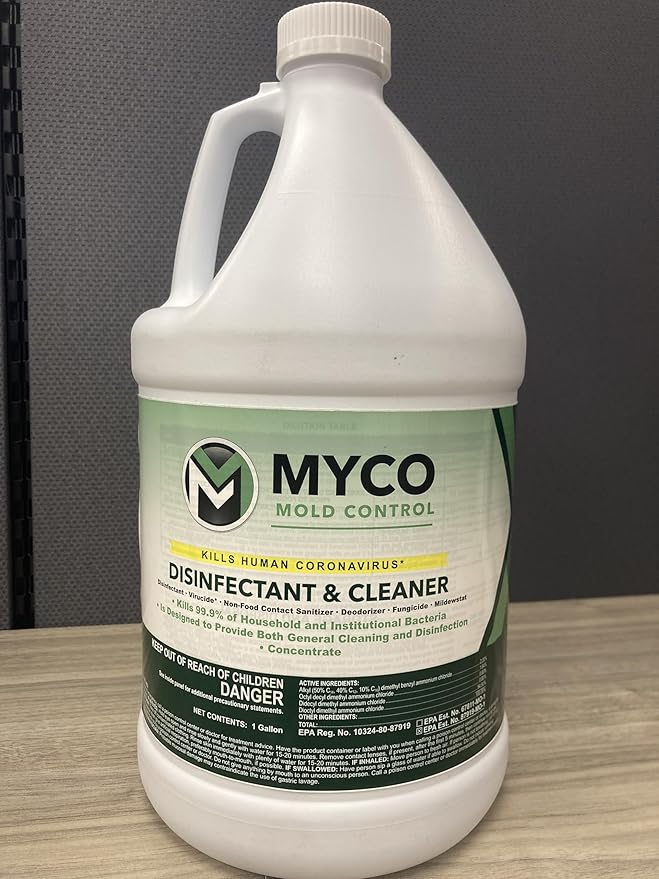 Myco Mold Control Concentrate – EPA-Registered Hospital Grade Disinfectant & Cleaner, Quat Formula for Mold Remediation & Bacteria Control, Commercial & Residential Use, 1 Gallon