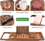 VaeFae Premium Teak Bathtub Tray, Expandable Wooden Bath Tray for Tub, Luxury Bathtub & Bathroom Accessories, Great House Warming, Anniversary & Wedding and Birthday Gifts (Free Teak Body Brush)