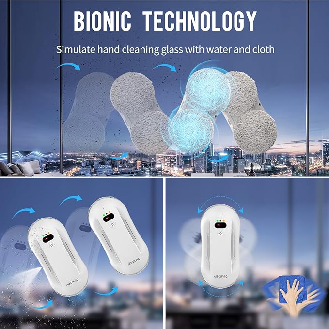 Window Cleaning Robot with Auto Water Spray & Smart Navigation, Automatic Window Cleaner Robot for Inside/Outside Glass with Triple Safety System, Edge Detection and Remote Control