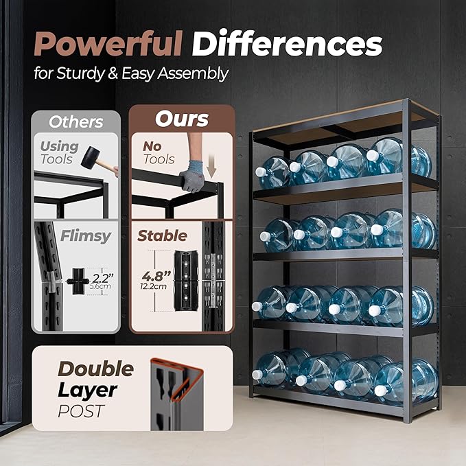 HOMEDANT House 48" Wide Boltless Heavy Duty Garage Storage Shelving Adjustable 5-Tier Metal Shelves Laminated Organization Shelf Industrial Utility Rack for Pantry Warehouse Office Store 2Pack