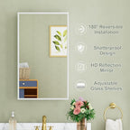 Buruis 14"x 24" Framed Medicine Cabinet with Mirror, Recessed or Wall Mounted Bathroom Cabinet, Adjustable Tempered Glass Shelves, Left/Right Open Reversible, No Assembly Required, White