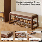 Shoe Rack Bench with Cushion, 2 Tiers Wood Shoe Bench with Flip-Top Storage,39.37in Shoe Rack for Entryway,Hallway,Walnut Color YD-WD062B