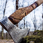 Viking Axe Forged High Carbon Steel Viking Axe | Balanced Ax | Odin Norse Bearded Axe | Camping Hatchet Axe | Sheath Included Handcrafted Ash Wood Shaft | Viking Gifts for Men