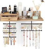 VINAEMO Jewelry Organizer Hanging Wall Mounted Jewelry Holder with Rustic Wood Drawer & Large Capacity Storage Shelf Rack Display for Earrings Rings Necklaces Bracelet