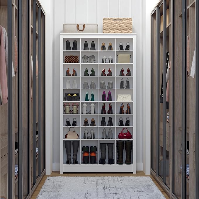 Prepac White Tall Storage Cabinet, Shoe Cabinet, Cube Storage Organizer with 40 Shoe Cubbies 13" D x 39.5" W x 72.5" H, WUSG-0011-1