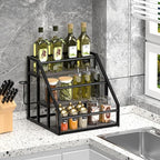 Coffee Syrup Rack Organizer, Spice Racks, Syrup Bottle Holder Stand for Coffee Bar, 3-Tier 12 Bottles Storage Shelves for Syrup, Wine, Dressing for Kitchen Countertop, Grey