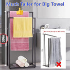 Towel Racks for Bathroom, 39'' Tall 2 Tier Bathroom Towel Stand with Storage Shelves, Modern Standing Pool Drying Rack for Outdoor, Black, ALHAKIN