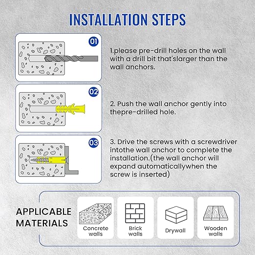 Dry Wall Anchor and Screw Combo Set 550 Pieces, 275 Plastic Wall Anchors and 275 Phillips Pan Head Screws, 5 Sizes Galvanized Screws and Wall Plug Bolts with Storage Case (550)