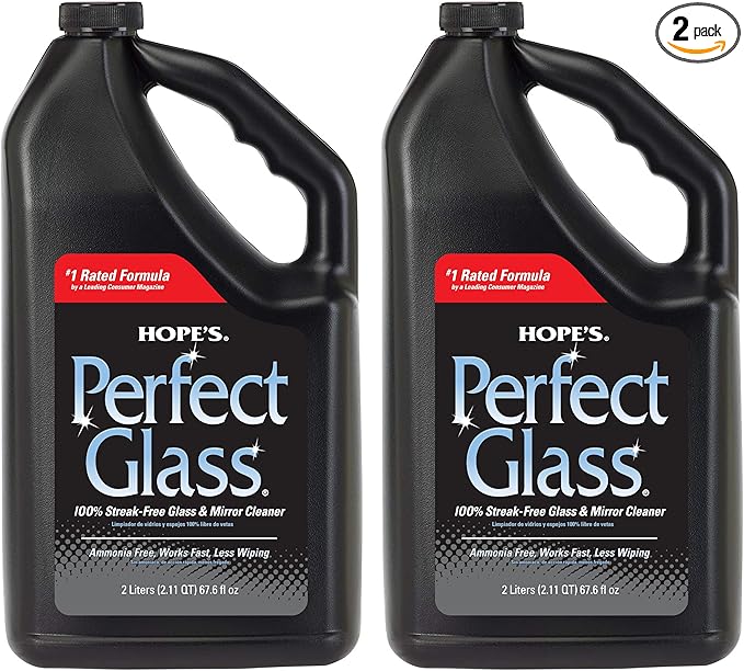 HOPE'S Perfect Glass Cleaner Spray Refill, Streak-Free, Ammonia-Free Window, Mirror, Screen, Tinted Glass, and Shower Door Cleaner, Indoor and Outdoor Glass Surfaces, 67.6 Ounce, Pack of 2