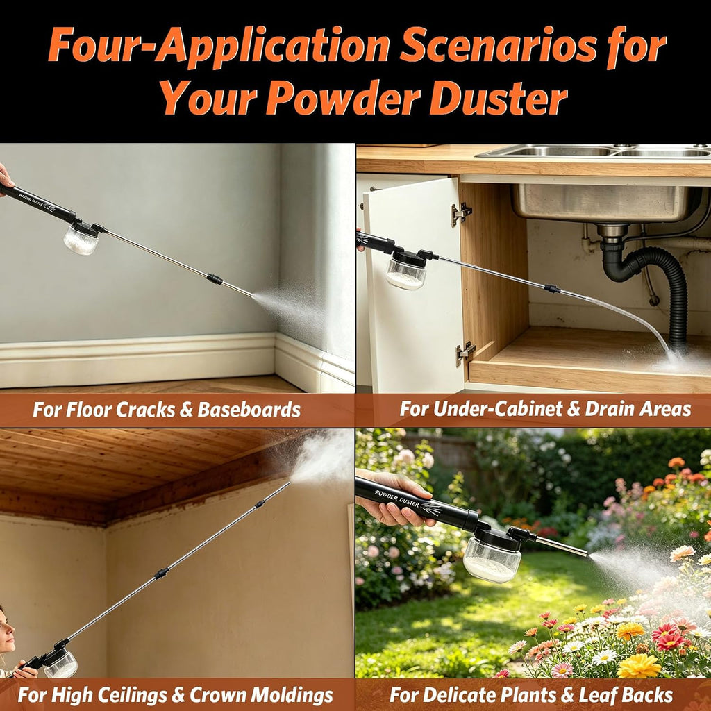 Diatomaceous Earth Powder Duster, 4.6 FT Adjustable Length Pump Applicator with Adjustable Powder Flow, Portable Dispenser & Sprayer for DE Dust Application