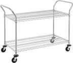 Finnhomy 2-Tier Commercial Grade Rolling Cart, Heavy Duty Utility Cart, Carts with Wheels and Handles, Kitchen Cart on Wheels, Metal Serving Cart with 700 lbs Capacity, Shelf Size 24" D x 48" W, NSF