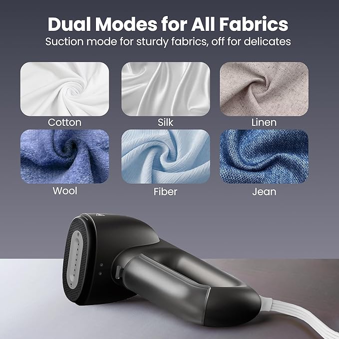 Neakasa Magic 1 Vacuum Steamer, Handheld Travel Garment Steamer for Clothes, 2300Pa Suction for Clothes Grips, Steamer Iron 2 In 1, For 110-120V Use (Grey)