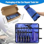 16-Piece Automotive Tool Kit with Storage Bag- Oil Seal Hook Set, Clip Remover, Gasket Scraper & Pry Tools, Includes Work Gloves for Car Repair & Mechanical Maintenance (Blue)