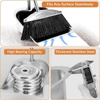 VOOWO Broom with Dustpan Combo Set, 46" Stainless Steel Broom and Dustpan Set for Home, Heavy Duty Dust Pan with Long Handle, Broom for Sweeping Indoor and Outdoor, Kitchen Broom and Dust Pan (Black)