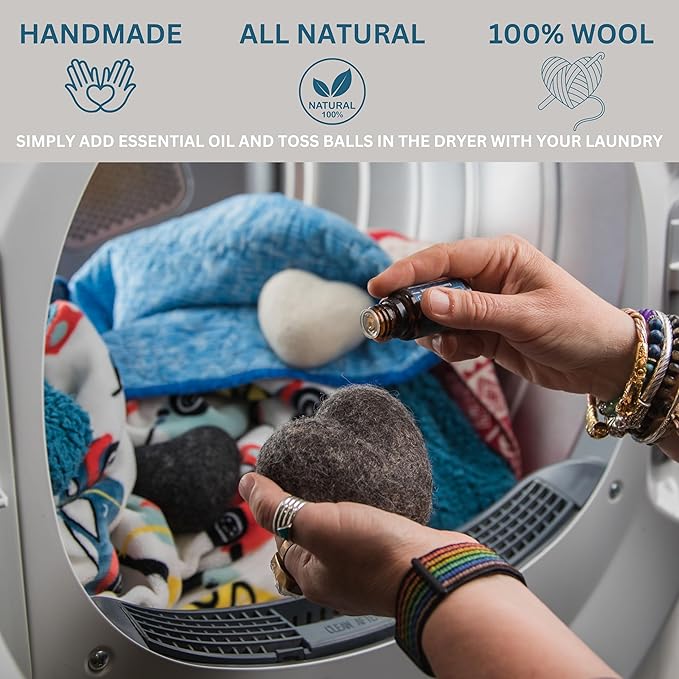 Big Heart Reusable Handmade Wool Dryer Balls for Laundry 3-Pack XL, Wool Balls Replaces Dryer Sheets and Shorten Drying Time.