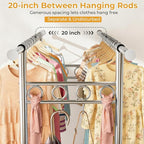 Heavy Duty Clothes Rack Load 1060LBS, Four Rods Rolling Clothing Racks for Hanging Clothes, Rolling Garment Rack With Sturdy Wheels Shelves Hooks, Portable & Adjustable Commercial Garment Rack, Silver