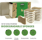 18 Pack Biodegradable Natural Kitchen Sponge - Compostable Cellulose and Coconut Walnut Scrubber Sponge - Eco Friendly Sustainable Sponges for Dishes