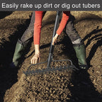 Bow Rakes for Lawns, 17 Prongs 17" Wide Heavy Duty Metal Garden Rake Long Handle 50", Adjustable Rock Yard Thatch Rake for Leaves Gardening Loosening Soil Mulch Gathering Leaf