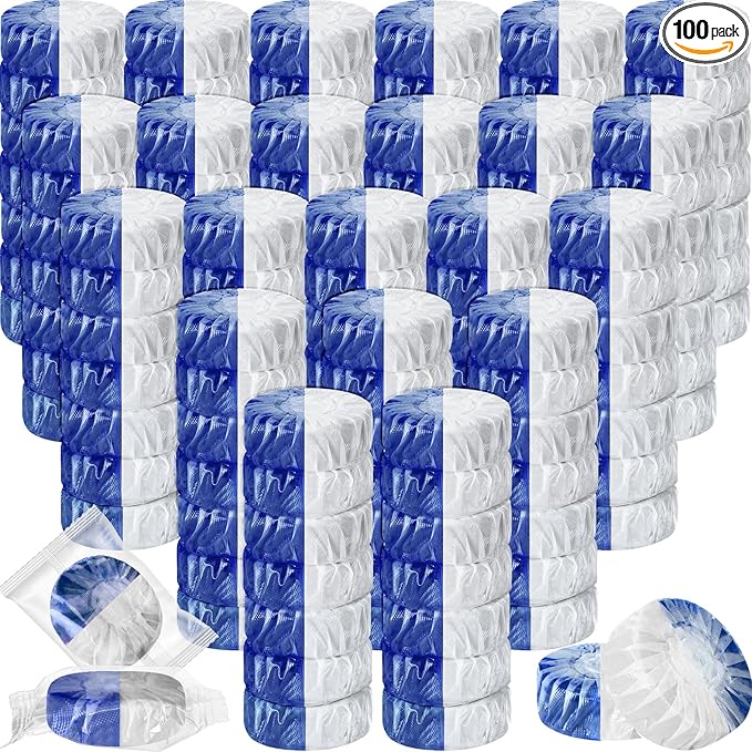 Qualirey 100 Pack Automatic Toilet Cleaner Tablets Toilet Bowl Long Lasting Bathroom Tank Tablets (Blue and White)