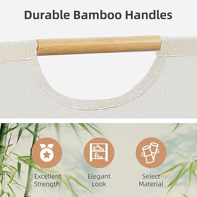 STORAGE MANIAC 2-Pack Large Laundry Hamper, 100L (26.4 Gal) Collapsible Laundry Basket with Bamboo Handles, Freestanding Waterproof Clothes Hamper for Laundry Room, Bedroom, Dorm, Towels, Toys, White