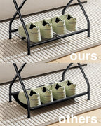 Set of 2 Foldable Black Luggage Rack Stands with Storage Shelves – Heavy Duty Metal Holders, 150 lbs Top, 50 lbs Bottom Each, Fits 20”-28” Luggage – Guest Room, Bedroom, Hotel LR-BK-2