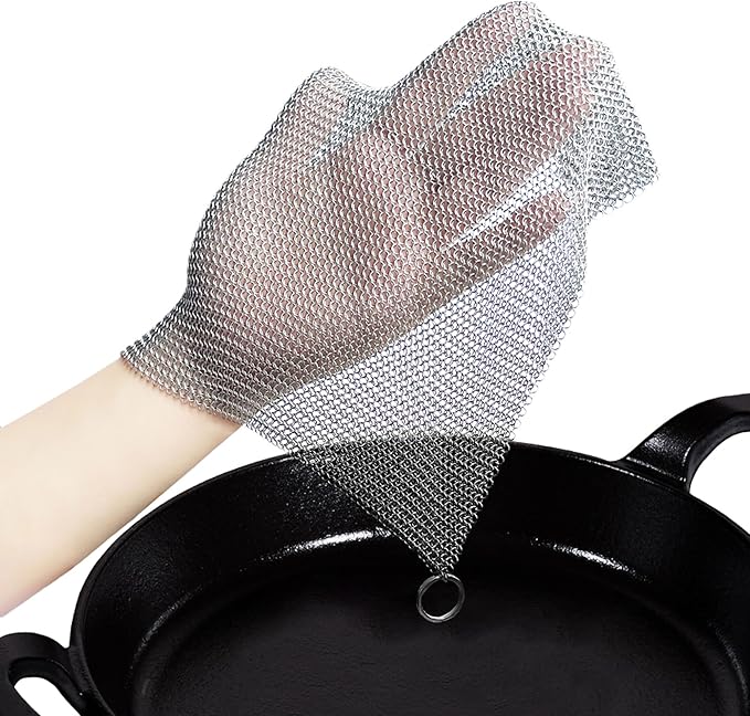 Cast Iron Cleaner 8 * 8" Upgraded Stainless Steel Chainmail Scrubber SJZSUNRUN 316L Metal Skillet for Pan, Camping, RV, BBQ, Baking, Vases, Barbecue Grill, Copper Cooker Cleaning