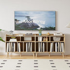 ChooChoo Record Player Stand, Turntable Stand with Vinyl Storage, Record Player Cabinet Up to 350 Albums, Cube Storage Organizer for Living Room, Natural