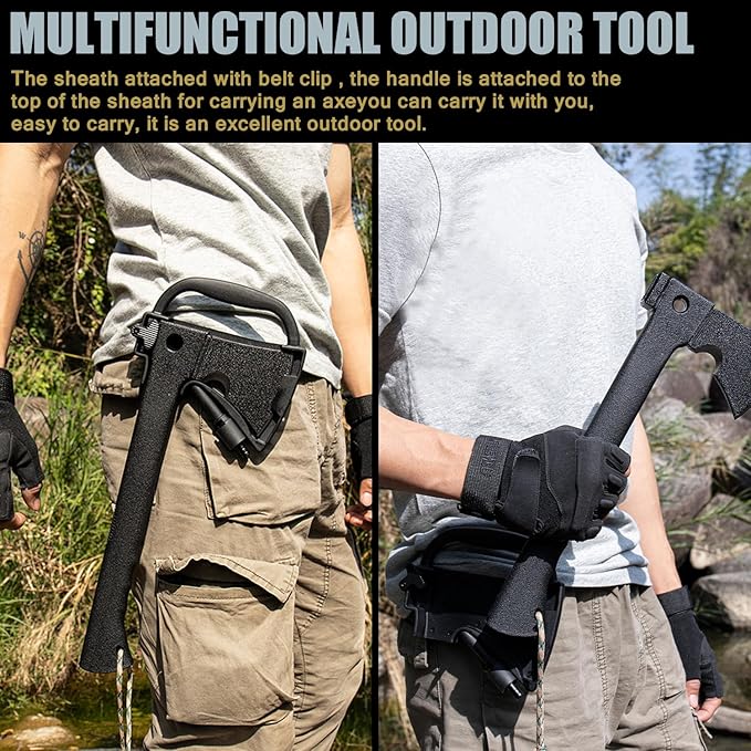 DOOM BLADE Camping Hand Axe with Sheath and Survival Gear - Lightweight Hatchet with Nested Serrated Wood Saw Knife and Magnesium Fire Starter Tools