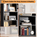 IRONCK 6 Tier Bookshelf and Bookcase with 2 Rattan Design Flip-top Storage Cabinets, 8 Cube Bookcases Display Storage Shelves Organizer for Living Room, 35.4" Black