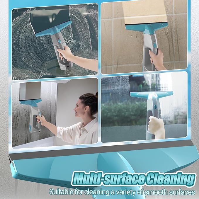 Window Vacuum, Power Window Squeegee 11", Rechargeable Window Vac with Spray Bottle, Electric Cleaning Tool for Showers, Mirrors, Glass, 2200mA, 200ml Water Tank
