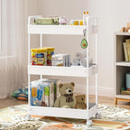 Ronlap 3 Tier Slim Rolling Storage Cart with Wheels Plastic Utility Cart Organizer for Snack Craft Art Postpartum Baby Diaper Nail Makeup in Bathroom Laundry Room Kitchen Bedside Narrow Space, White
