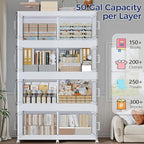 200GAL Extra Large Storage Bins with Lid, 800Qt Stackable Closet Organizers and Drawers, Collapsible Storage Bins with Wheels, Folding Containers for Home, Kitchen Office, 4Pack White