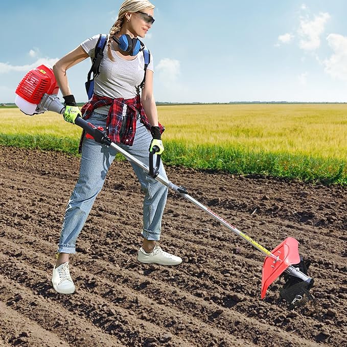 Handheld Tiller Cultivator 42.7Cc 2Stroke Mini Gas Powered Engine Rototiller Garden Lawn Tools Farm Air Cooled Plow Easy to Start for Farmland Gardens Yard (1250W 6500Rpm)
